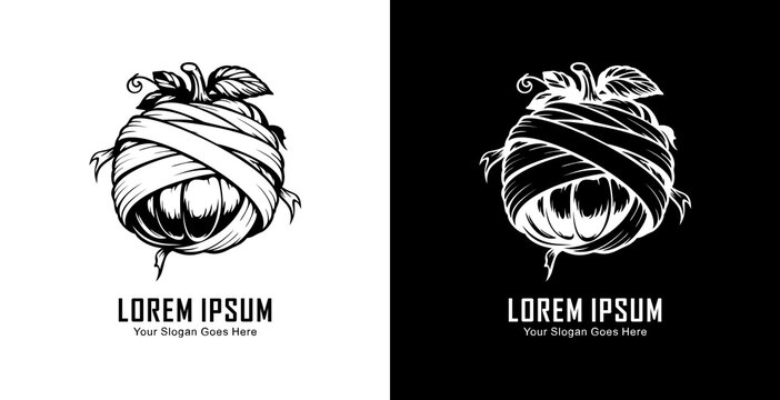 Logo design in the shape of a pumpkin wrapped in a bandage