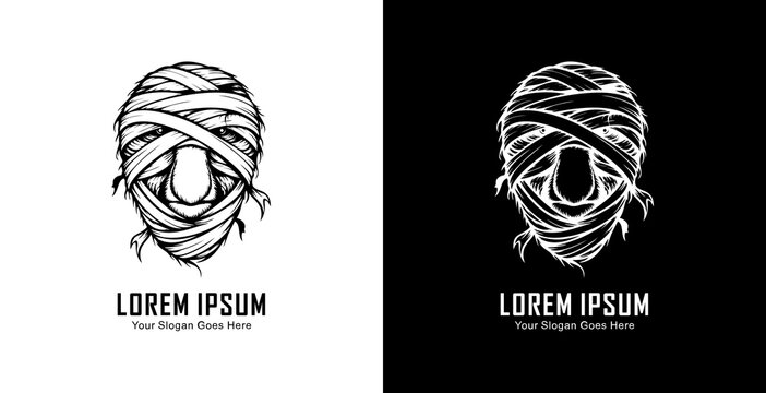 Logo design in the shape of a proboscis monkey's head wrapped in a bandage