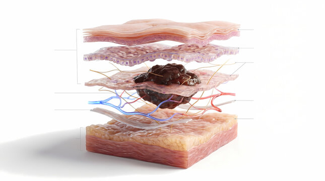 Layered Skin Cross-Section With Melanoma Tumor
