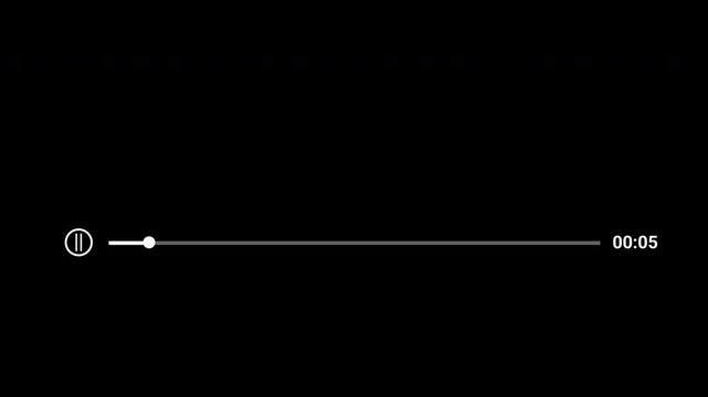 Audio music timeline, Video and audio music play button icon on black background. 4k alpha channel. 