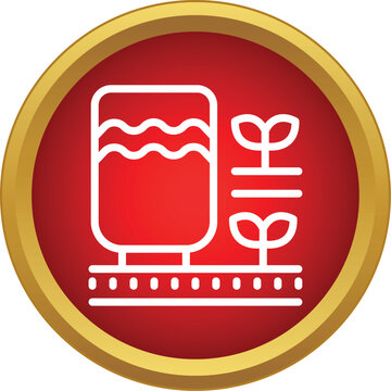 Outline icon showing a water tank hydrating plants for farming and growth