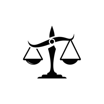 Classic balance scale icon symbolizing justice, law, fairness, and equilibrium. Vector graphic for legal, ethical, and moral concepts.