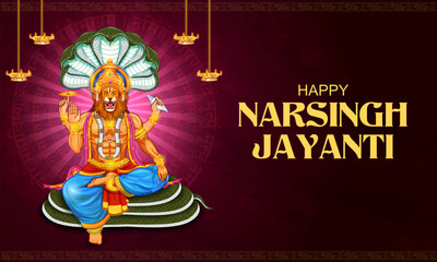 Fototapeta na wymiar Lord Narasimha the fourth avatar of the Hindu god Vishnu for Narasingha Jayanti
