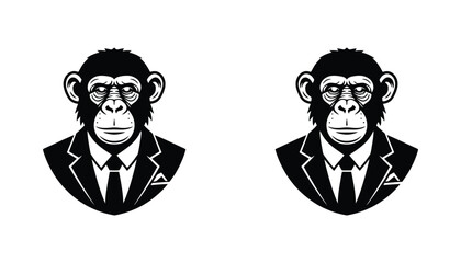 Professional chimpanzee in business suit vector illustration icon set for corporate leadership and serious monkey character branding concepts isolated on white background © Pixel