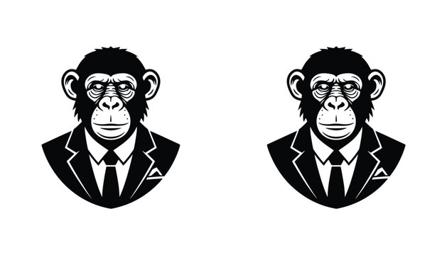 Professional chimpanzee in business suit vector illustration icon set for corporate leadership and serious monkey character branding concepts isolated on white background