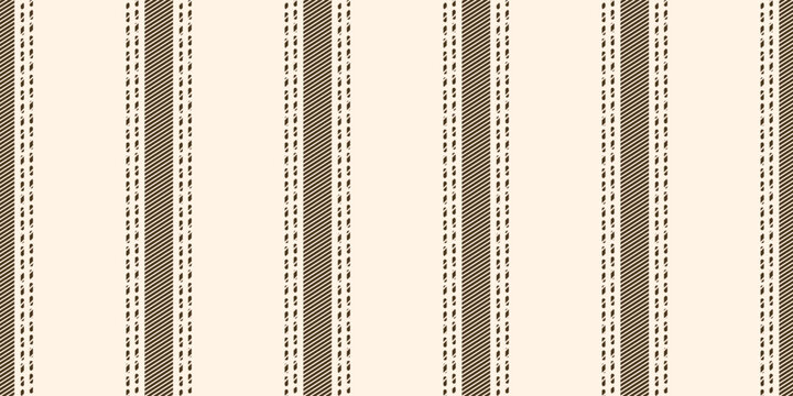 Dobby design seamless pattern. Vector french farmhouse stripe wallpaper design with trendy brown Dobby pattern isolated beige background. Perfect textile fabric print living room wall decor. EPS 10