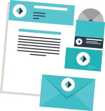 Modern business identity elements including letterhead, envelope, disc, and business card showcase cohesive brand design.