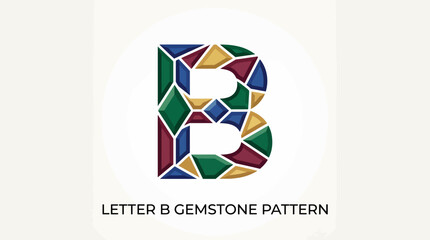 This image displays a creatively designed letter B using a vibrant gemstone pattern, showcasing various colors and shapes that create an appealing aesthetic. © Zejun