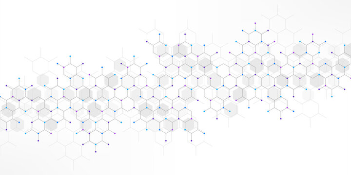 Genetic engineering and molecular structure, hexagon DNA network, science chemical and biotechnology concept, innovation technology, healthcare, and medicine design.
