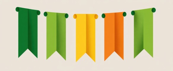 Obraz premium Celebration banners showcase vibrant green yellow and orange ribbon designs.