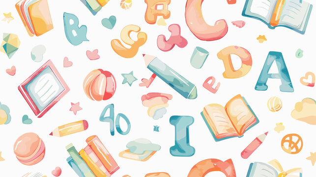 vector seamless pattern with hand drawn school items alphabet books
