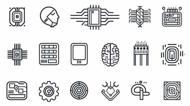 Abstract Technology Icons and Symbols Representing Digital Innovation and Modern Electronic Designs