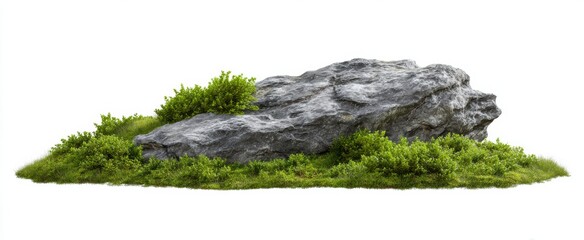 Fototapeta premium A gray fox rests like a shadow on smooth moss-covered limestone ideal for adventure designs.