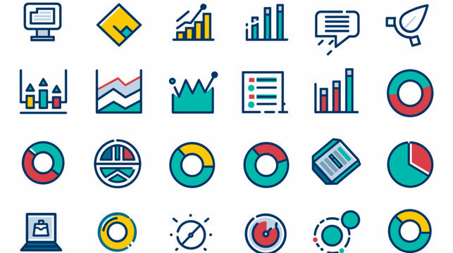 Collection of Business and Financial Icons Representing Data Analysis and Digital Growth Strategies