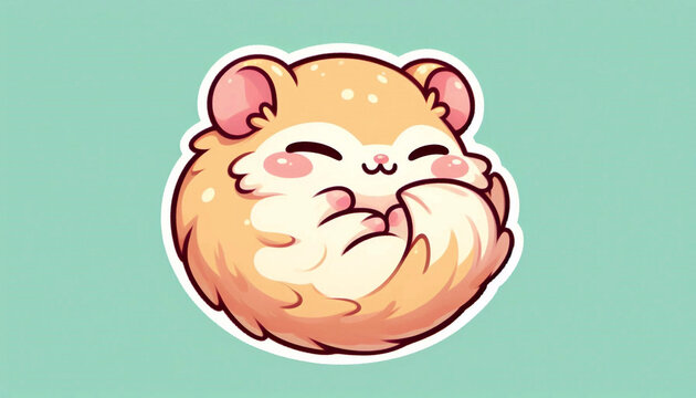 A cute kawaii sticker of a sleepy hamster, Ai generated image