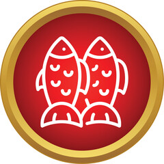 Fototapeta premium Pisces zodiac symbol featuring two fish in a red circle with a golden frame
