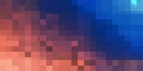 Naklejka premium A vibrant mosaic of pixelated squares unfolds, shifting between warm reds and cool blues, creating an abstract display of color and form, pixel art and digital design.