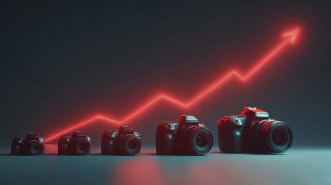 Camera growth trend: Illustrated by ascending camera size with a red growing arrow