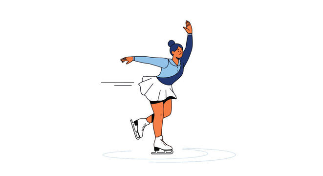 A female figure ice skates with one arm raised and the other extended in a dynamic pose on a white background.