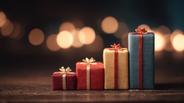 Presents lined up as a visual for business growth or achievement
