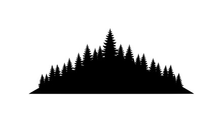 Obraz premium Black Silhouette of a Coniferous Pine Tree Forest on White Background