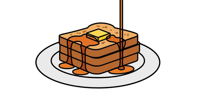 Minimalist French toast stack with butter and syrup illustration
