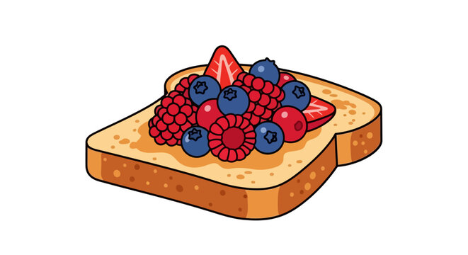 Toast with mixed berries cartoon illustration on white