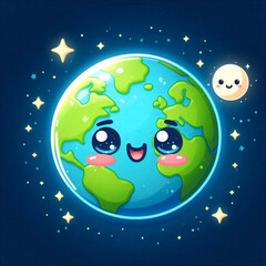 Naklejka premium A cute planet Earth with a face, Ai generated image