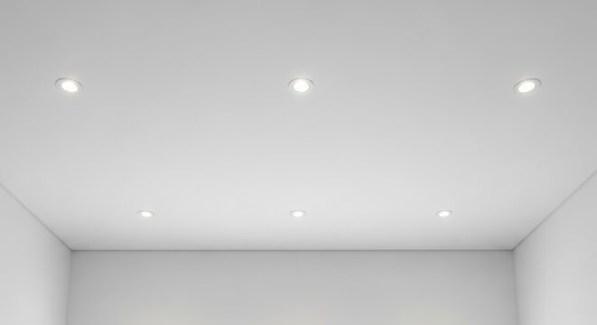 Minimalist interior ceiling with multiple recessed lights providing bright, clean illumination in a modern home.