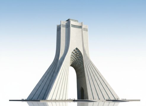 Azadi tower in tehran, iran with white stone facade and arched entrance