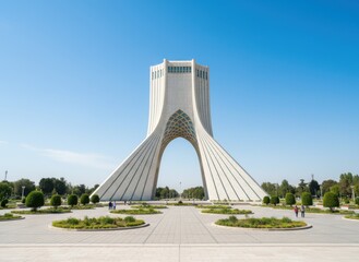Fototapeta premium Azadi tower in tehran, iran, with white stone arch and geometric patterns