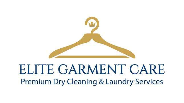 This sophisticated logo represents Elite Garment Care, showcasing a stylish hanger icon and elegant typography that conveys premium quality laundry services.
