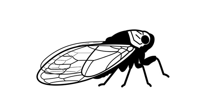 Cicada insect vector illustration. Minimalist black and white line art of a cicada bug. Isolated insect icon for nature and wildlife design.