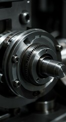Fototapeta premium Close Look at a Rotating Mechanical Part in a Factory Setting During Daytime Operations in a Machine Shop