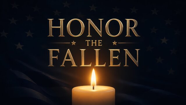 Memorial Day candlelit tribute with Honor The Fallen text on dark background