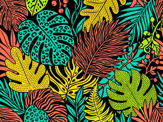 Vibrant Seamless Tropical Pattern with Leopard Print Monstera and Exotic Jungle Foliage © Noble
