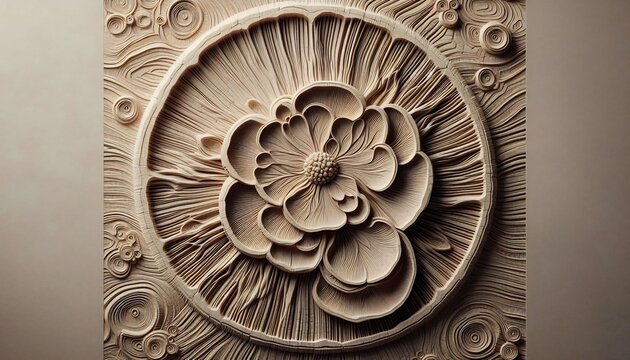 Intricate Floral Carving on Stone Surface.