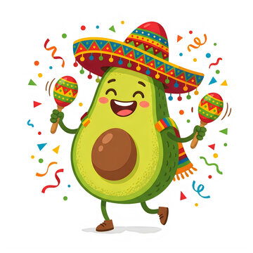 Happy dancing avocado character icon on transparent background