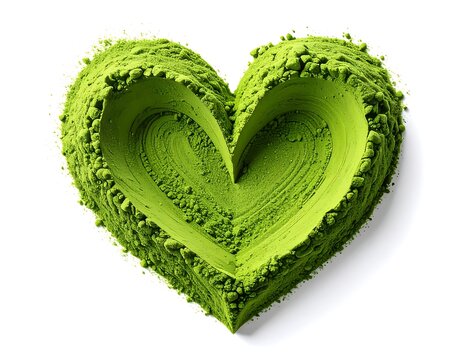 MINIMALIST WELLNESS CONCEPT, HEART SYMBOL IN GREEN TEA POWDER