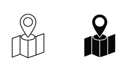 Map with location pin icon set in outline and solid black vector style for travel planning navigation apps and geographic search interfaces representing destination finding and wayfinding © David