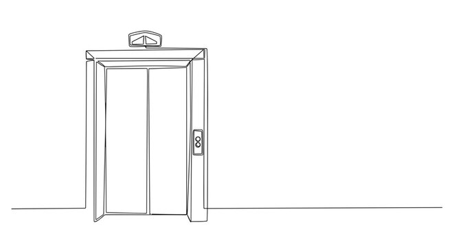 Hotel elevator doors in minimalist line art style