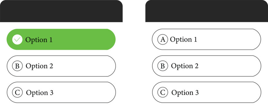 Multiple choice questions with checkboxes and radio buttons for options  online survey or quiz template with green highlighted selection