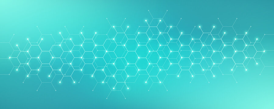 Genetic engineering and molecular structure, hexagon DNA network, science chemical and biotechnology concept, innovation technology, healthcare, and medicine design