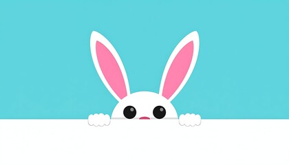 Fototapeta premium Cute cartoon bunny peeking behind white.