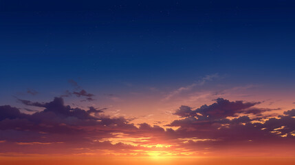Obraz premium 地平線に沈む太陽と美しい夕焼け空の風景