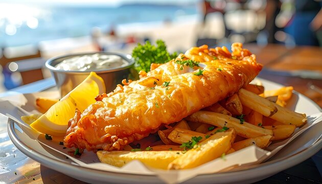 Delicious Fish and Chips on Plate.