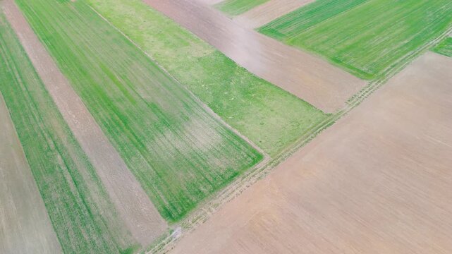 aerial farmland diagonal patchwork for agriculture background with field divisions and cultivated land patterns