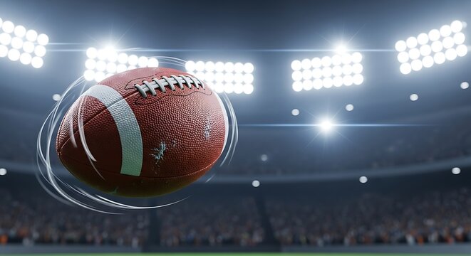 American football in motion under stadium lights sport concept