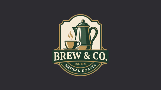 This image showcases a vintage-style coffee brand logo featuring an elegant coffee pot and cup, encapsulating an artisanal and nostalgic essence for coffee lovers.