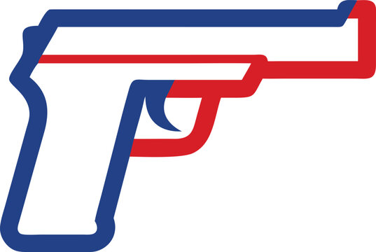 Patriotic pistol weapon outline featuring red and blue colors for national security concepts